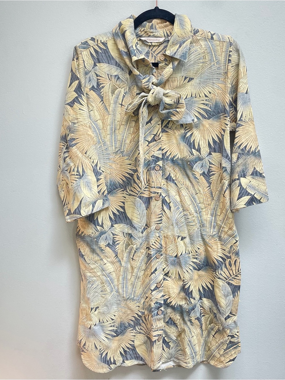 Soft Surroundings Flora linen-blend palm leaf shirt dress size small